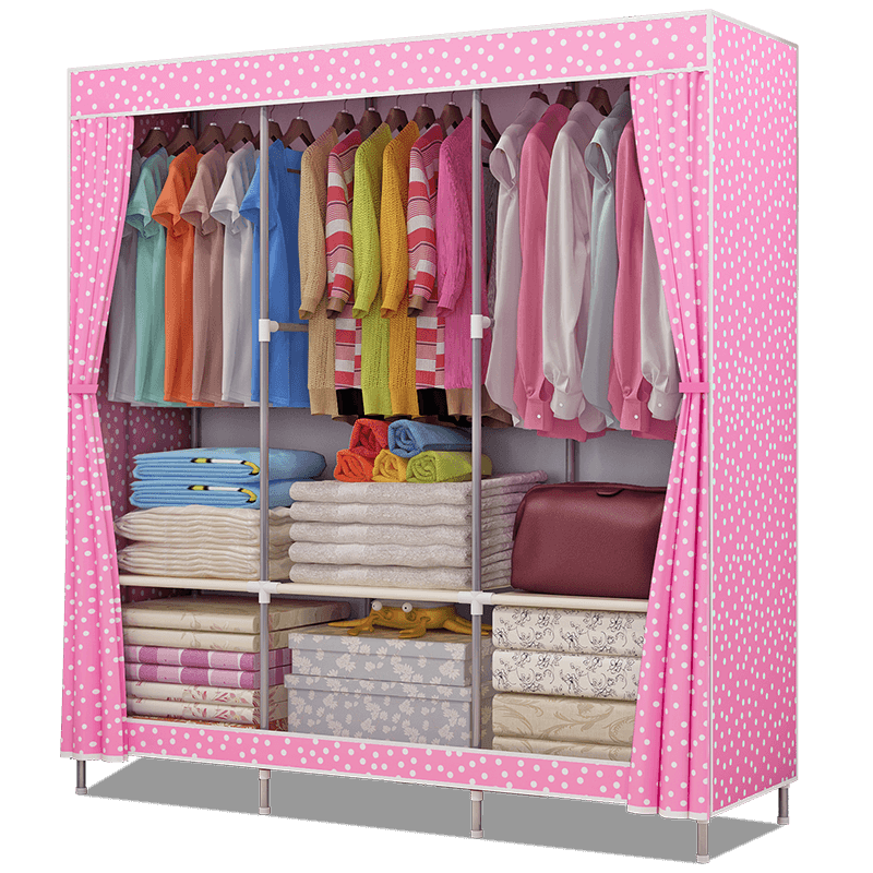 亚思特 布衣柜大号衣柜高脚防尘防潮衣橱加厚面料组合布衣橱 1407粉色圆点【长129宽45高167】