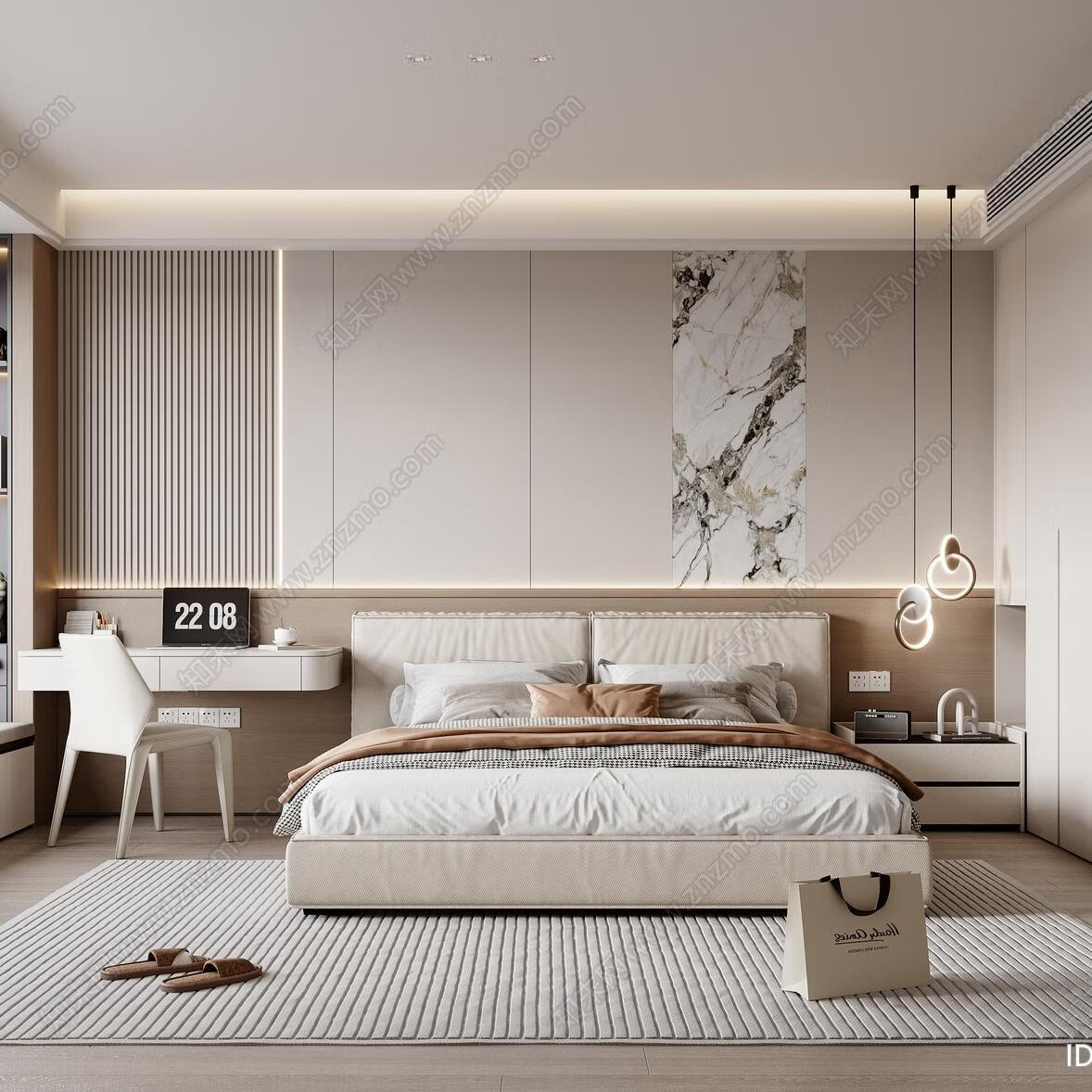 七檀实木床主卧1.8米白蜡木双人床现代简约轻奢型实木床1.