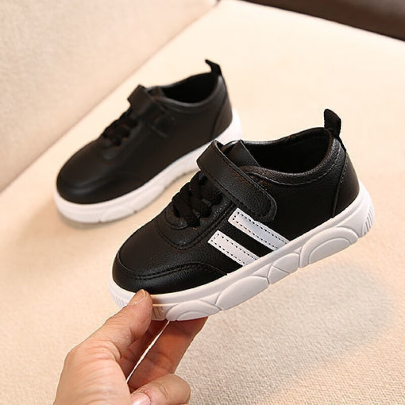 法比兔春秋季新款儿童小白鞋童鞋男女童宝宝鞋 全黑 20码 内长130cm