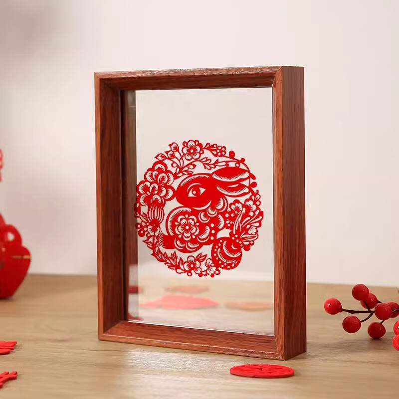 彩糖塘中式双面透明亚克力相框装裱正方形6六7七寸10摆台a4剪纸标本