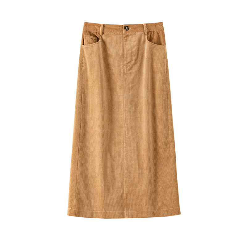 banana cici2024年冬季新款复古百搭灯芯绒直筒高腰中长款半身裙C2F4QZ187 咖啡色 M