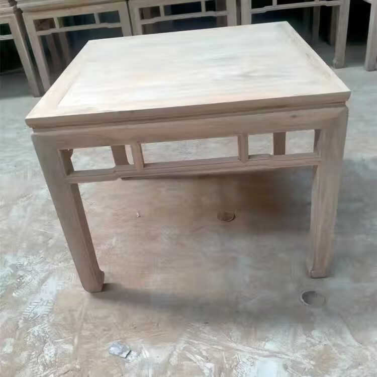 莫贤老榆木八仙桌全实木餐桌中式复古餐桌中式马蹄工撑餐桌白茬北榆木