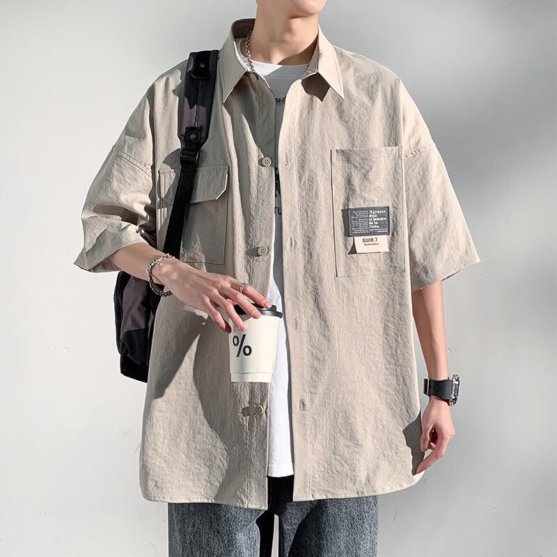 爵明威(juemingwei)衣服衬衫男短袖男夏季冰丝衬衣男生上潮牌潮流夏天