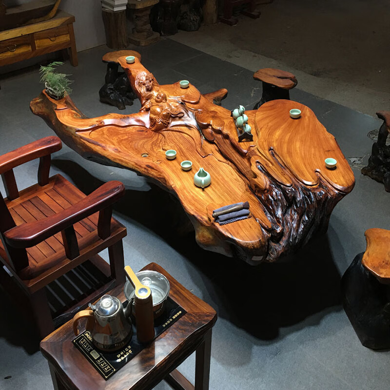 拾花韵根雕茶台整体树根茶几花梨木整体树头雕刻茶桌原木树根根雕茶几