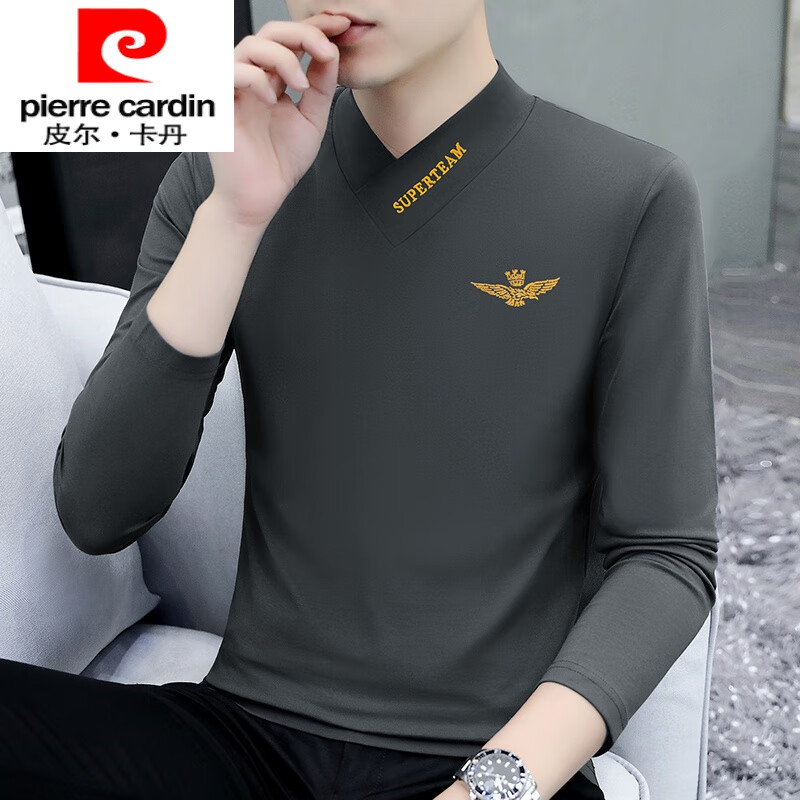 皮尔卡丹（pierre cardin）男装2023新款秋季长袖t恤男V领棉修身秋衣外穿潮流打底衫内搭薄 C1154碳灰色 3XL怎么看?