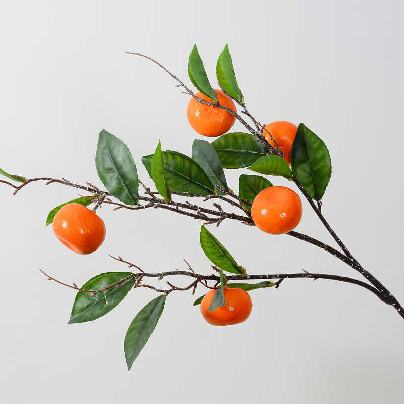 仿真柿子石榴单枝假花中式家居摆件福桶年宵插花仿真苹果水果 橘子-1支装