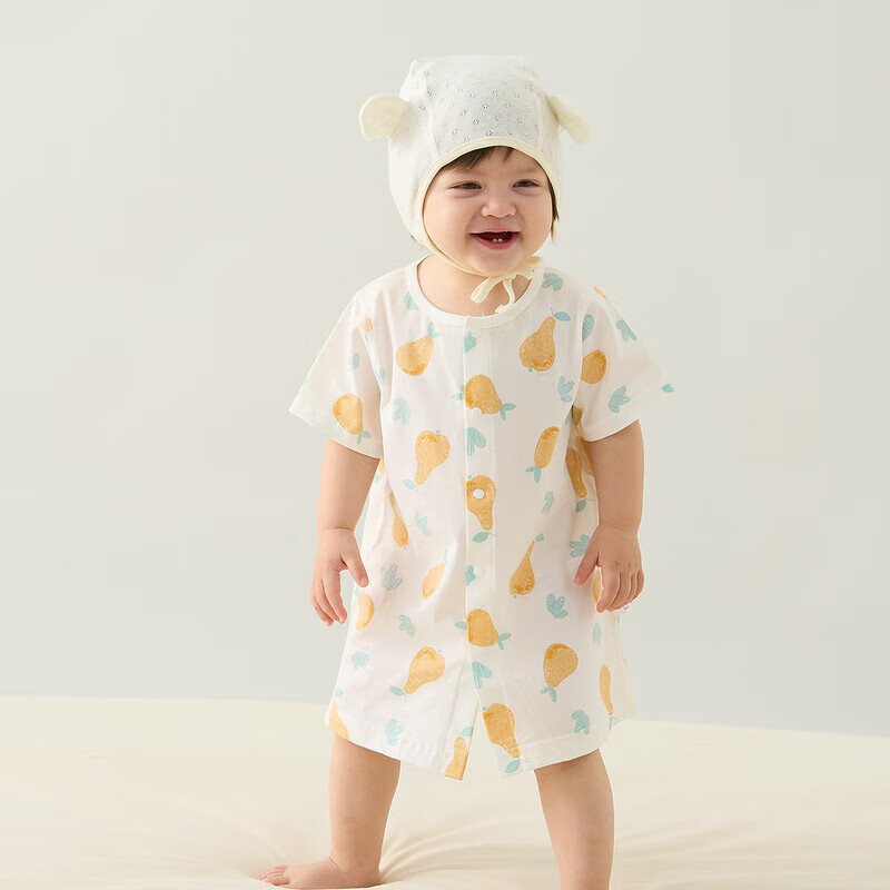 童泰夏季3个月-2岁婴幼儿男女床品休闲短袖睡袍TS31J338 黄色 90 