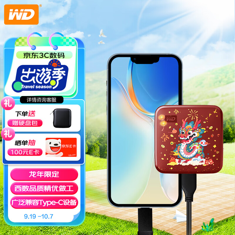 西部数据（WD）移动固态硬盘（PSSD）Elements SE新元素SSD 便携迷你 个性企业定制 手机直连笔记本电脑外接 龙年限定 1TB