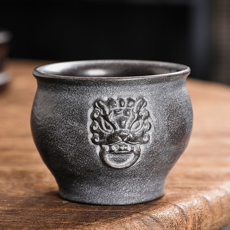 尚丰石匠冰碛岩茶杯中式复古纯手工主人杯双狮头品茗大号单杯石头功夫