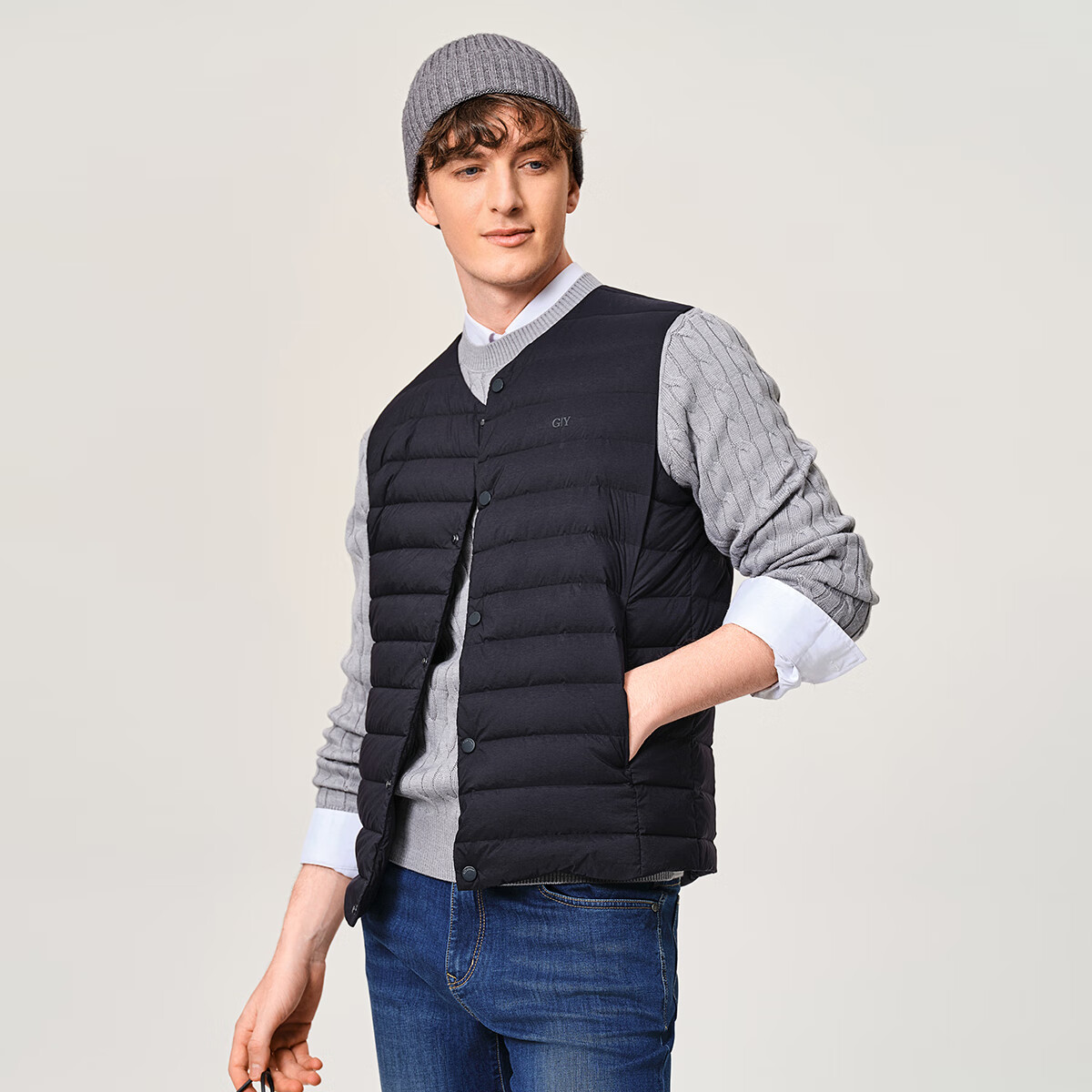 金利来三防耐脏休闲男冬季保暖内穿无袖羽绒马甲背心外套VDR0113-NK105 藏青色 XL