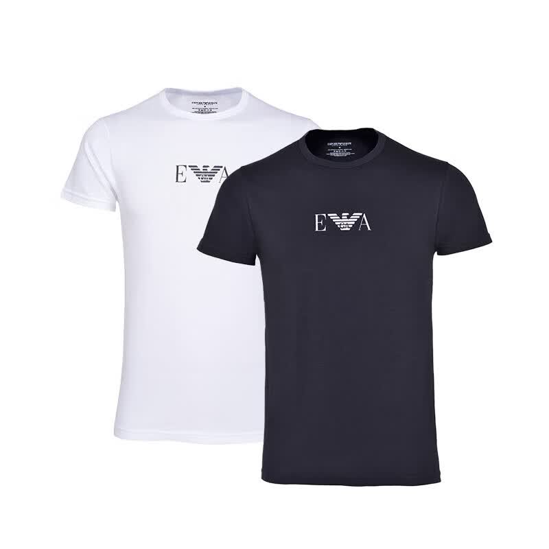 安普里奥·阿玛尼（Emporio Armani）阿玛尼短袖t恤男装奢侈圆领t恤百搭ea图案 黑+白（两件装） M怎么看?
