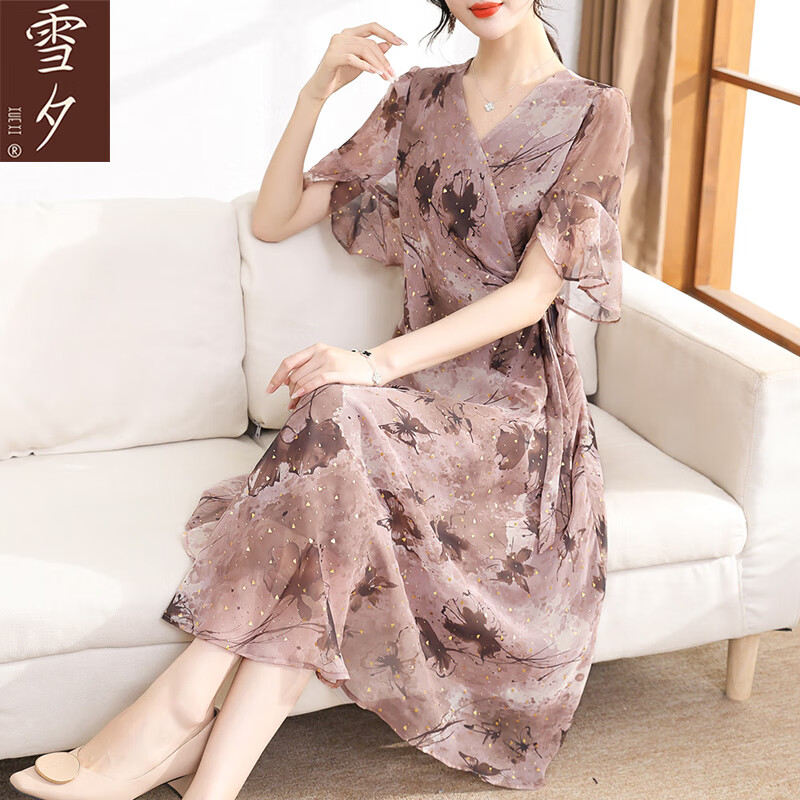 雪夕（XUEXI）妈妈装女装夏季连衣裙时尚气质妈妈中老年女装夏装贵夫人裙子新款