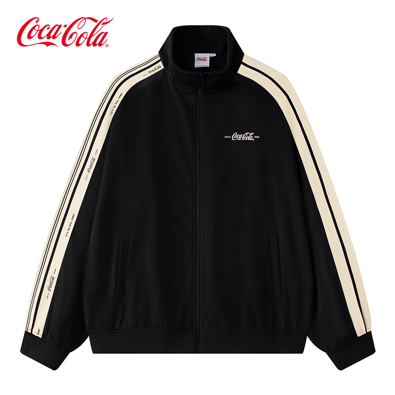 可口可乐（Coca-Cola）外套男春季开衫卫衣休闲夹克男运动潮流工装百搭男装 黑色 L