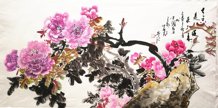 输赢国画纯手绘牡丹名家手工画客厅花鸟客厅会议室书房名人定制真迹