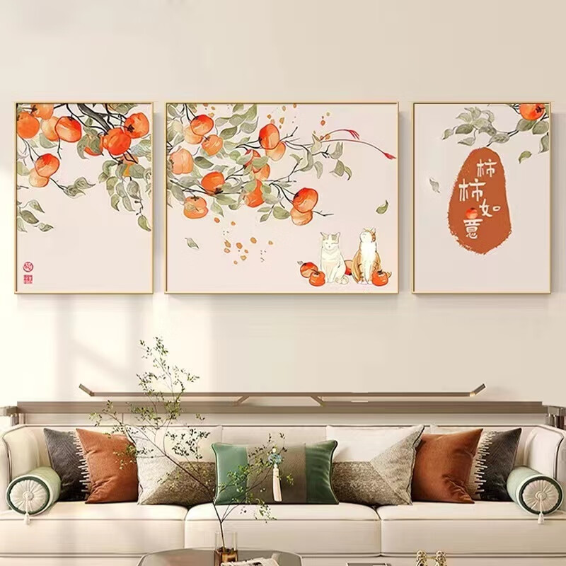 雅空2023新款钻石画柿柿如意三联画满钻现代客厅大气十字绣点钻砖石秀