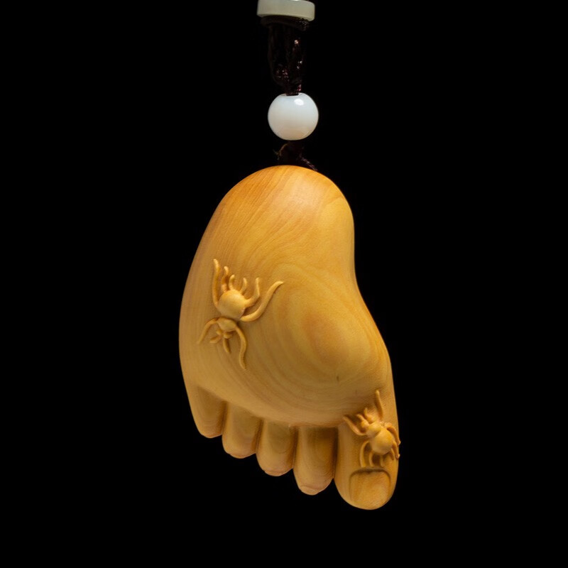 黄杨木创意实木中式挂件文玩把玩手把件工艺品木雕小脚丫知足常乐