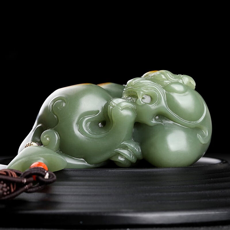 snqp孤品大师工艺和田玉碧玉霸王貔貅手把件小摆件男士女 摆 摆件男士