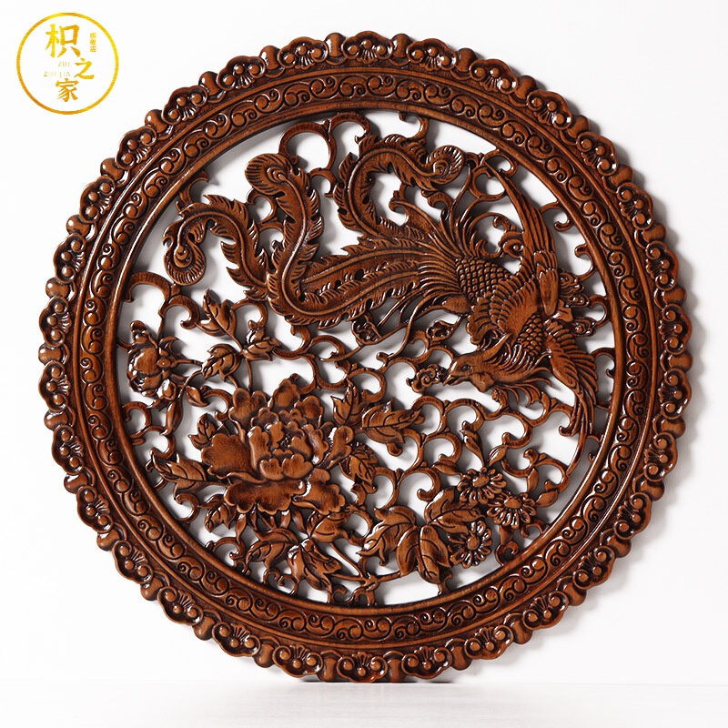 枳之家 装饰画墙上装饰品雕刻工艺品墙壁香樟木挂件中式客厅壁挂玄关