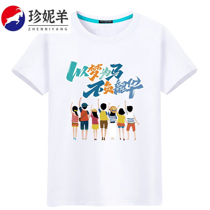 珍妮羊毕业班服中考高考衣服棉同学聚会文化衫 白t以梦为马 xs