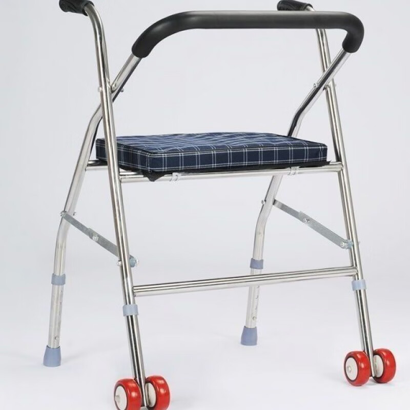 老年人助行器带轮带座老人学步车残疾人手推车不锈钢折叠厚助步器