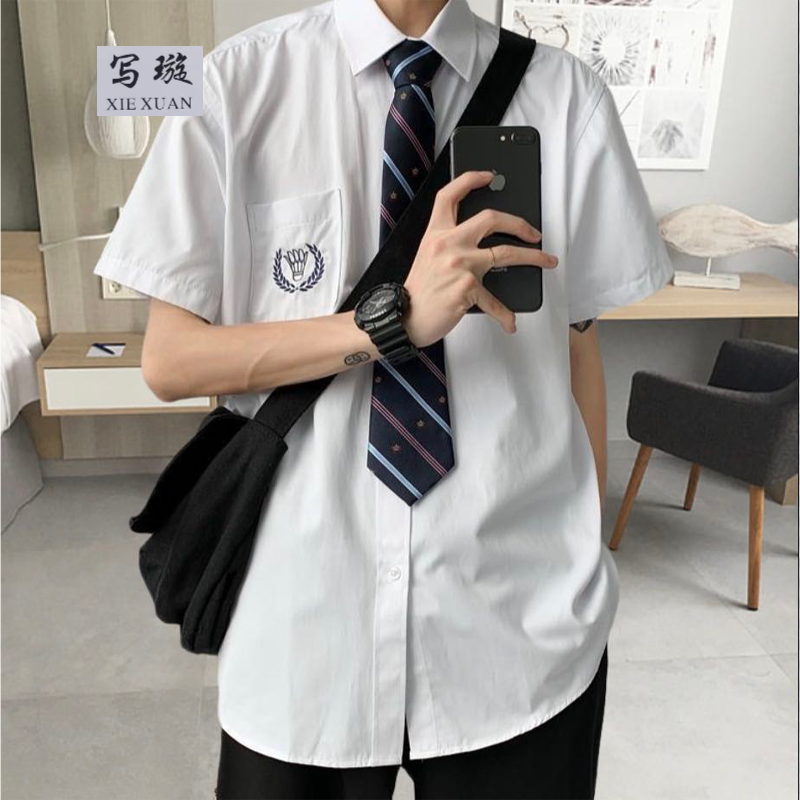 套装学院风dk制服男全套潮流学生一套衣服男jk制服短袖衬衫搭西裤全套