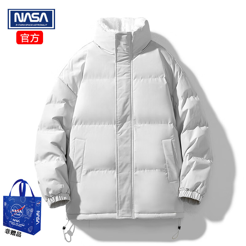NASAR-FARM潮牌外套棉衣服男学生宽松加厚连帽假两件保暖外套联名男生上衣服 YFM062-米白色 XL（130-150斤）