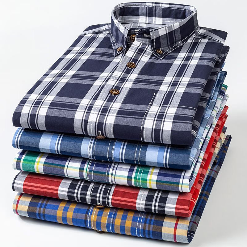 JEEP SPIRIT男士高档春秋纯棉全棉碳素磨毛长袖格子休闲衬衫薄款中青年衬.衣 TF161 3XL 43 155-165斤