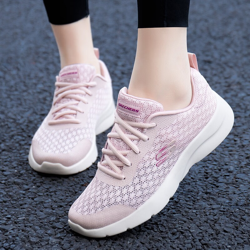 斯凯奇（Skechers）女鞋夏季2025新款运动鞋轻便网面透气跑步鞋软底减震休闲鞋小白鞋 茱萸粉/大网眼 35.5