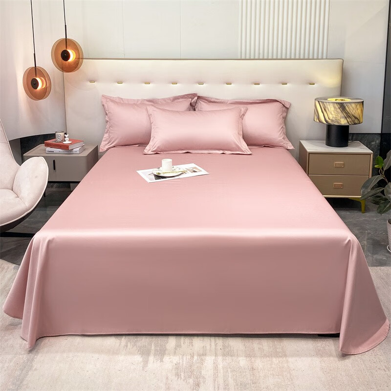 高档100全棉纯色双人被单铺单件套三四季 梦曼-粉豆沙 180*240cm床单