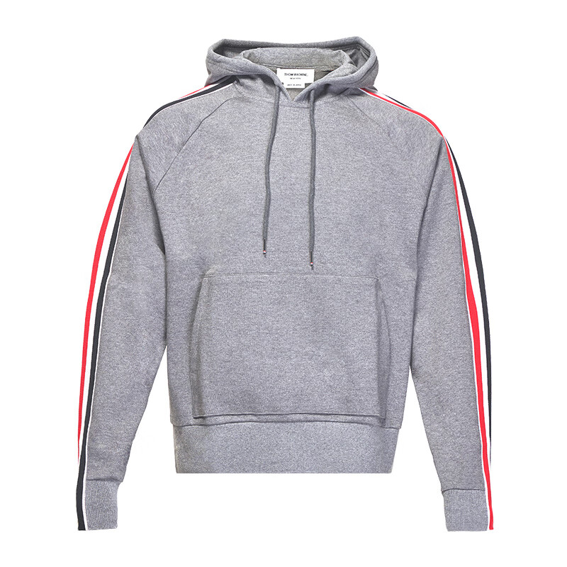 汤姆 布朗(thom browne)男士灰色棉质侧边条纹连帽卫衣mjt224a06