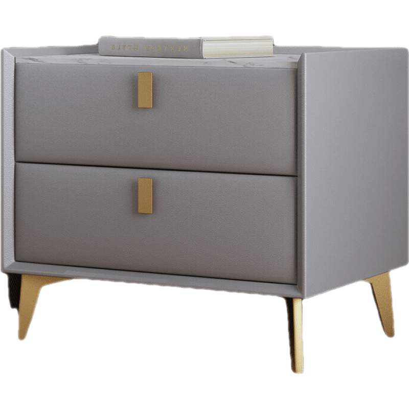 知渡 全实木北欧轻奢岩板床头柜简约现代皮质网红卧室床边柜软包柜极简 浅灰色【全实木+进口岩板】50x40x48cm 整装发货