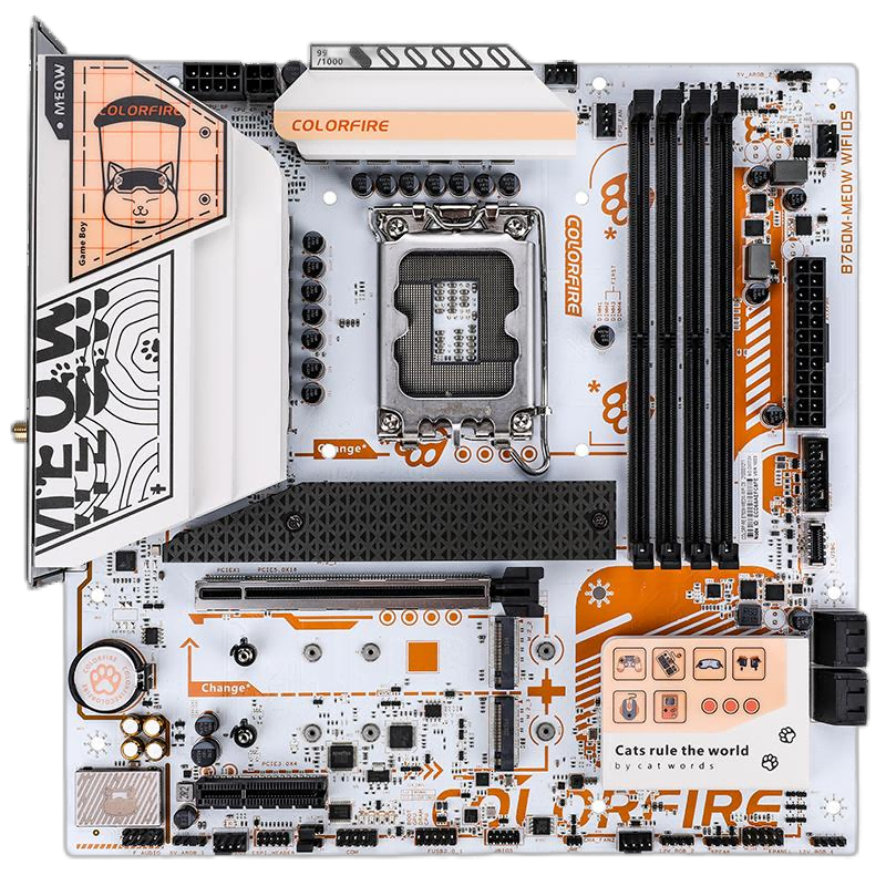 COLORFUL 七彩虹 COLORFIRE B760M-MEOW WIFI D5橘影橙 主板DDR5 猫板 支持CPU 13600K/13600KF（Intel B760/LGA 1700）