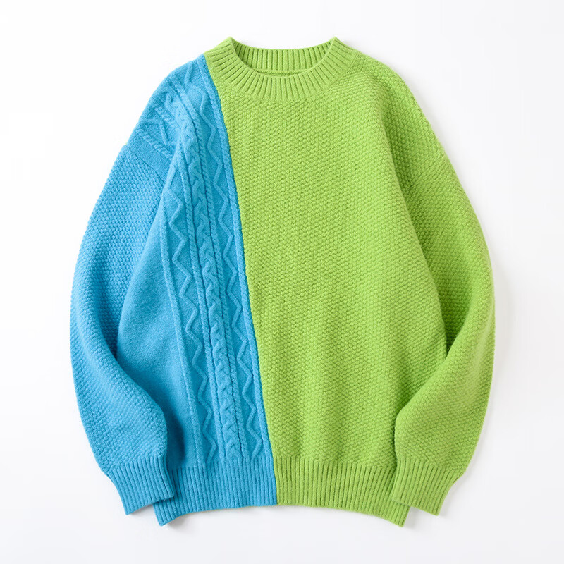 国潮学生套头情侣毛衣男青少年韩版针织衫潮牌拼接宽松外穿毛衫 绿色