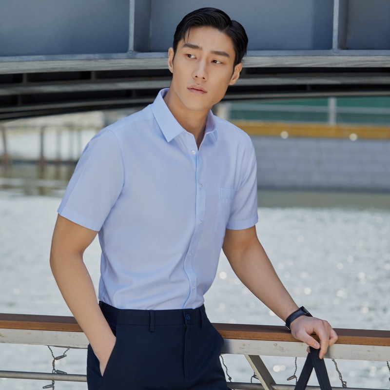 雅戈尔衬衫男春夏【纯棉DP免烫】胸口口袋易打理短袖衣服半袖工作服正装 浅蓝色 40