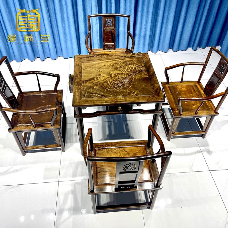 红木金丝楠(学名:楠木)阴沉木休闲桌小叶桢楠棋牌桌木乌八仙桌餐桌 满