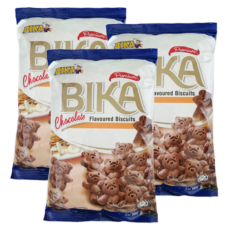 BIKA 小熊饼干100g/袋 马来西亚进口 早餐饼干 休闲零食 蛋糕装饰摆件 (3袋) 巧克力味