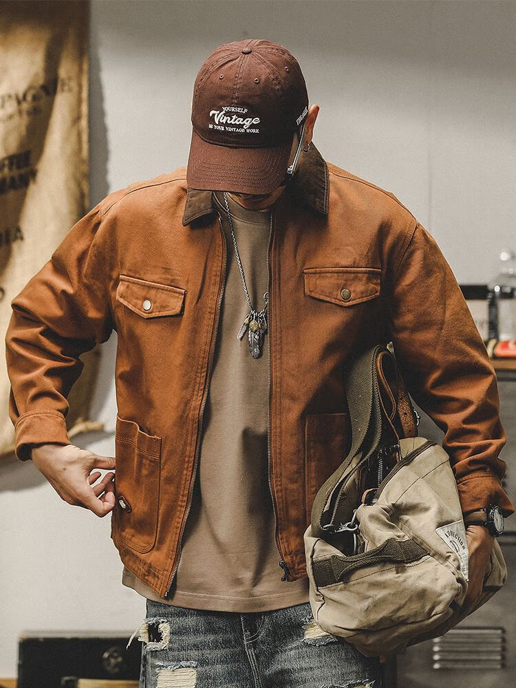 路蒙卡帝(remcaoti)斜纹精梳棉工装夹男美式复古休闲宽松底律外套男装