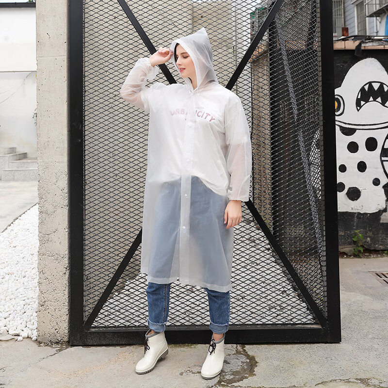 一次性雨衣男女儿童透明连体防护塑料加厚雨披长款轻薄雨衣装 白色