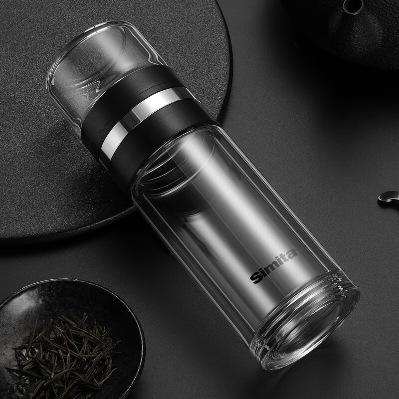 施密特(simita)茶水分离泡茶杯双层玻璃杯男士透明水杯子商务泡茶杯