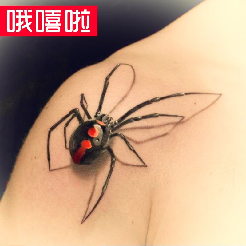 哦嘻啦3d蜘蛛逼真虎口防水纹身贴男士立体仿真刺青贴纸女款锁骨虎口