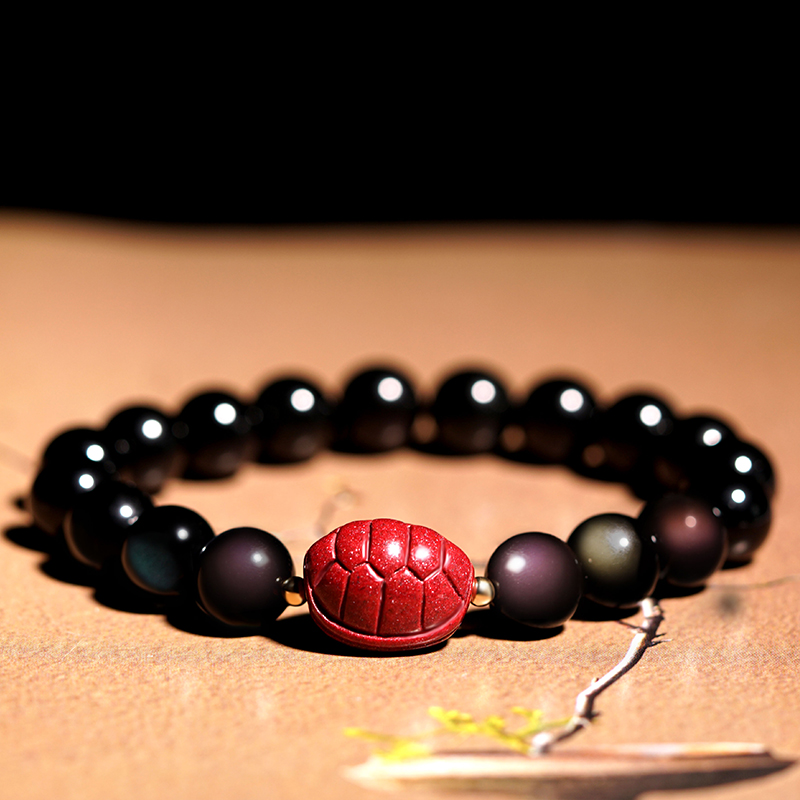 皇家天选黑曜石手串朱砂富甲天下手串男女富贵一方手链龟甲龟壳水晶