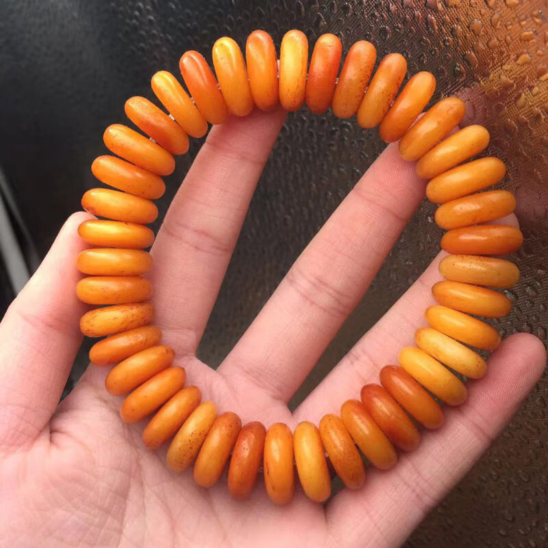西藏牦牛骨手串润黄蜜蜡色药片珠佛珠手串藏式嘎巴拉手链项链吊坠 16*
