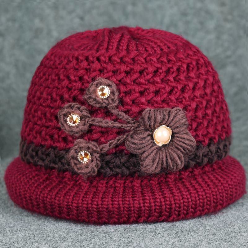 迪牧欧老太太帽子 中老年人帽子女针织毛线帽奶奶帽保暖冬季帽秋冬天