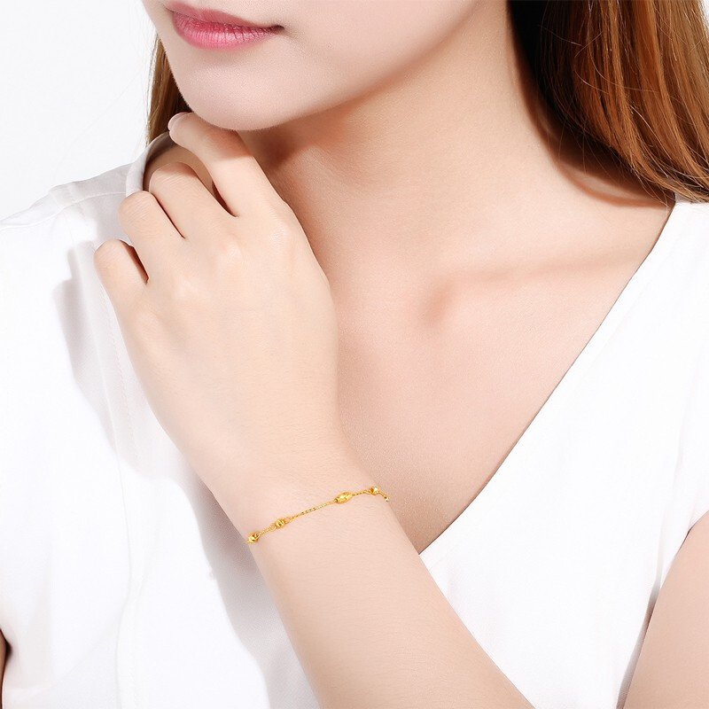 周六福珠宝黄18K金手链女款时尚转运小花珠彩金手链是不是特别细，质量怎样？