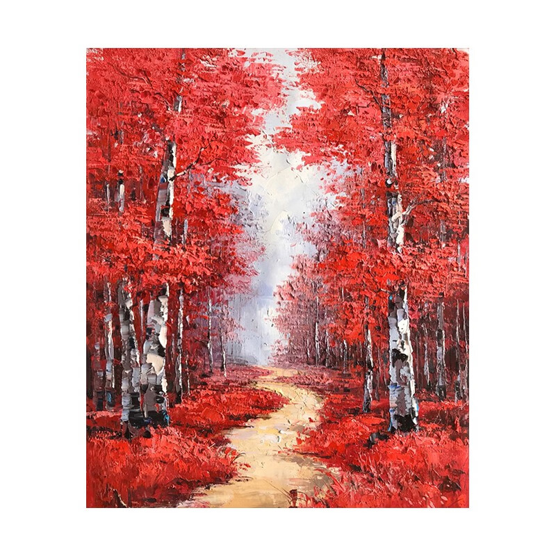 枫叶树林手绘油画北欧风装饰画客厅挂画玄关立体丙烯肌理画 红树林