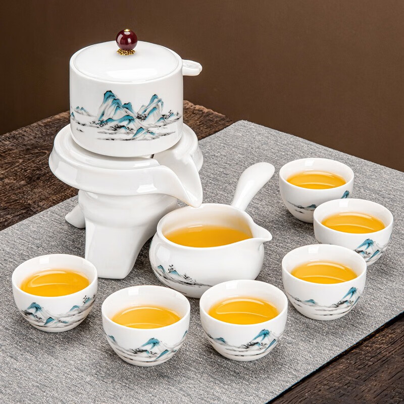 琦轩源羊脂玉瓷自动茶具套装家用茶壶客厅高档懒人功夫茶杯用品泡茶神器 羊脂玉瓷锦绣山河自动六杯9件套属于什么档次？