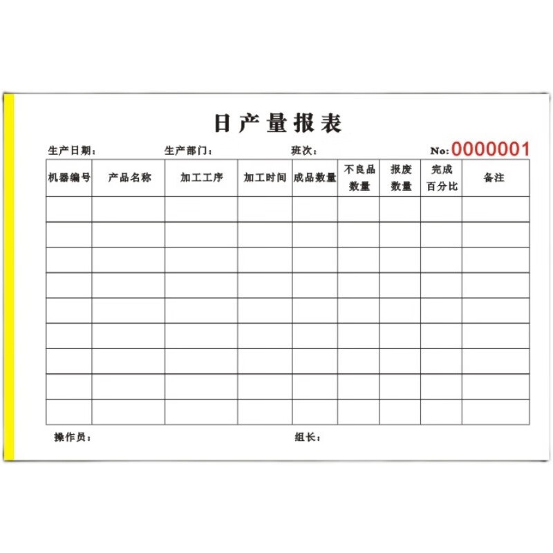 日产量报表 员工产能表 生产日报表 个人计件单作业单一联二联 日产量