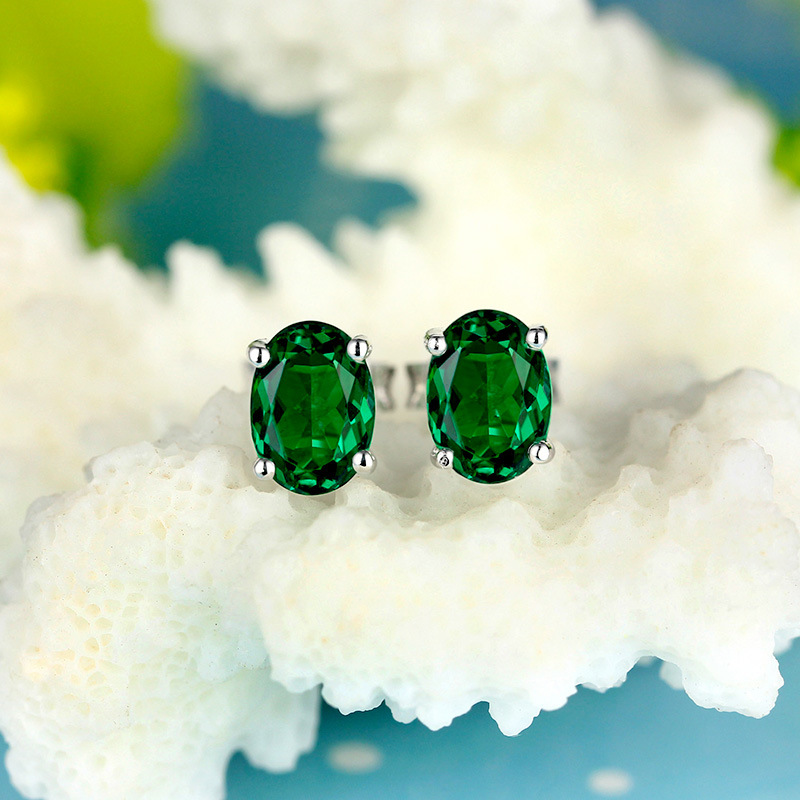 飞鹅祖母绿耳钉925银镀镶嵌碧玺色耳环日韩时尚耳饰女款 图片色 耳钉