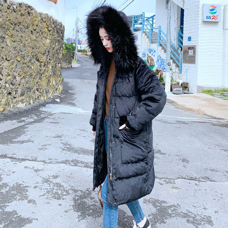 歌珀尼金丝绒羽绒服女中长款加厚过膝冬装新款韩版宽松2022加绒休闲款
