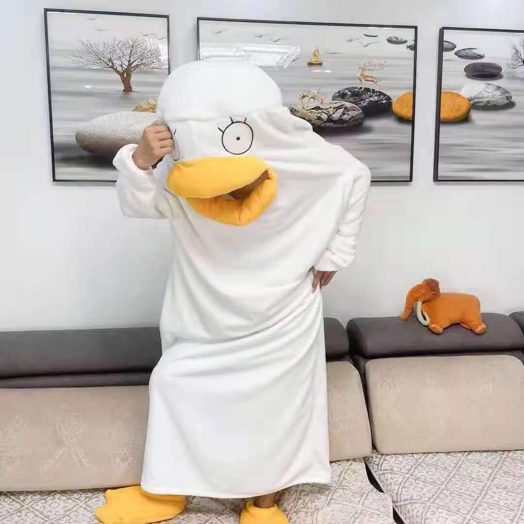奴热曼秋冬大白鸭睡衣银魂白搞怪睡衣法兰绒男女生家居服连体衣 白色